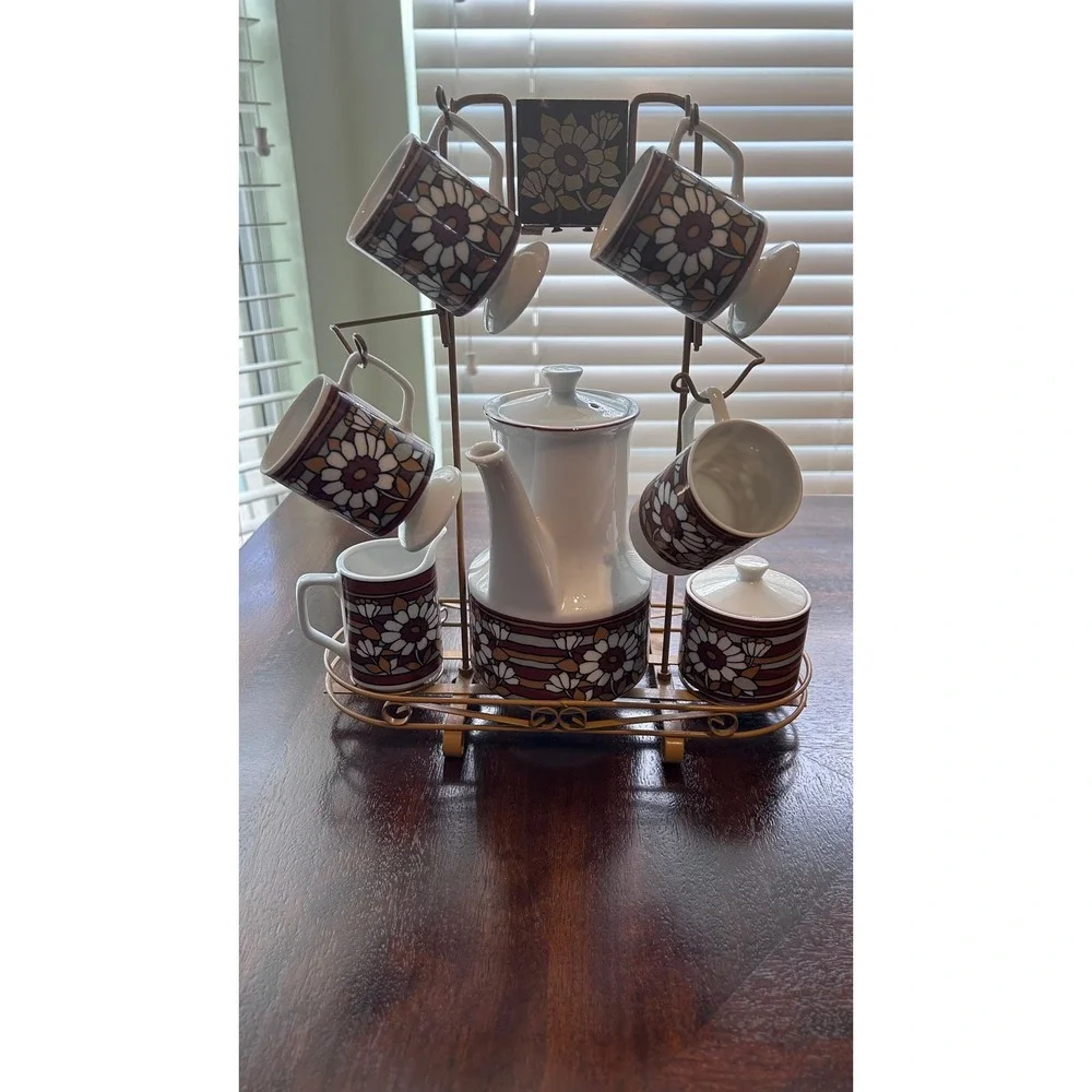 Vintage Mid-Century Modern Japan Retro Flower Power Ceramic Tea Set 1970's Decor